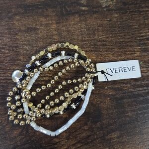 EVEREVE Bermuda 14k Gold and Black Beaded Bracelet Set